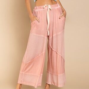 New• POL Sacred Falls Lightweight Flowing Mix Fabric Boho Wide Leg Pants•S/M